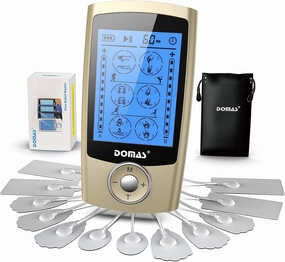 DOMAS TENS Unit Muscle Stimulator, Dual Channel TENS EMS Unit for Pain Relief, Rechargeable 24 Modes TENS Machine Massager with 12 Pads, ABS Pads Holder, USB Cable and Dust-Proof Storage Bag