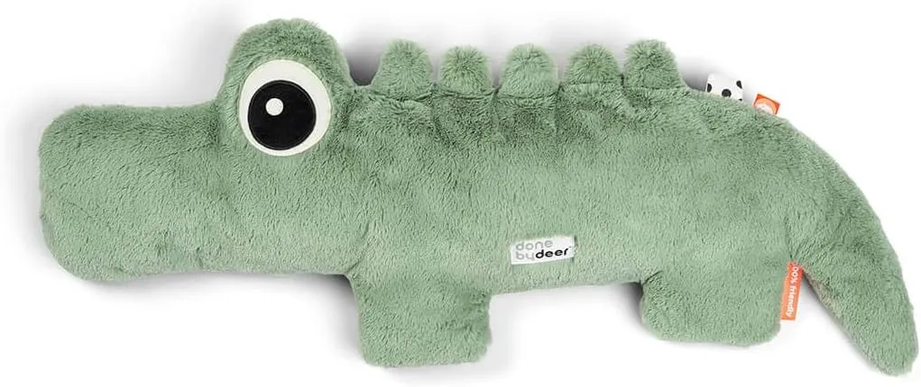 Done by Deer Cuddle Friend Croco Green - Soft and Durable Crocodile Plush Toy for Kids - Made with 100% Recycled Polyester Fibers and PP Beads - Perfect for Bedtime and Playtime