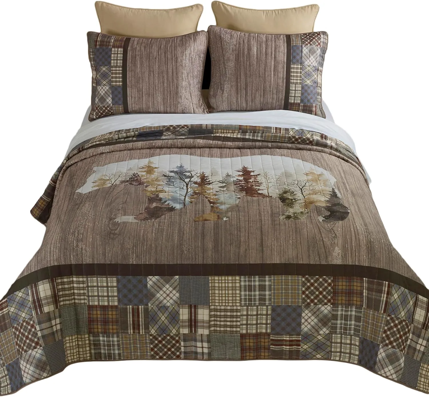 Donna Sharp Full/Queen Chimera Bear Bedding Set - 3 Piece - Ivory, Taupe, Slate Blue, Autumn Gold, Walnut, Olive and Mahogany Quilt 90" x 90" and 2 Standard Pillow Shams 20"x26"