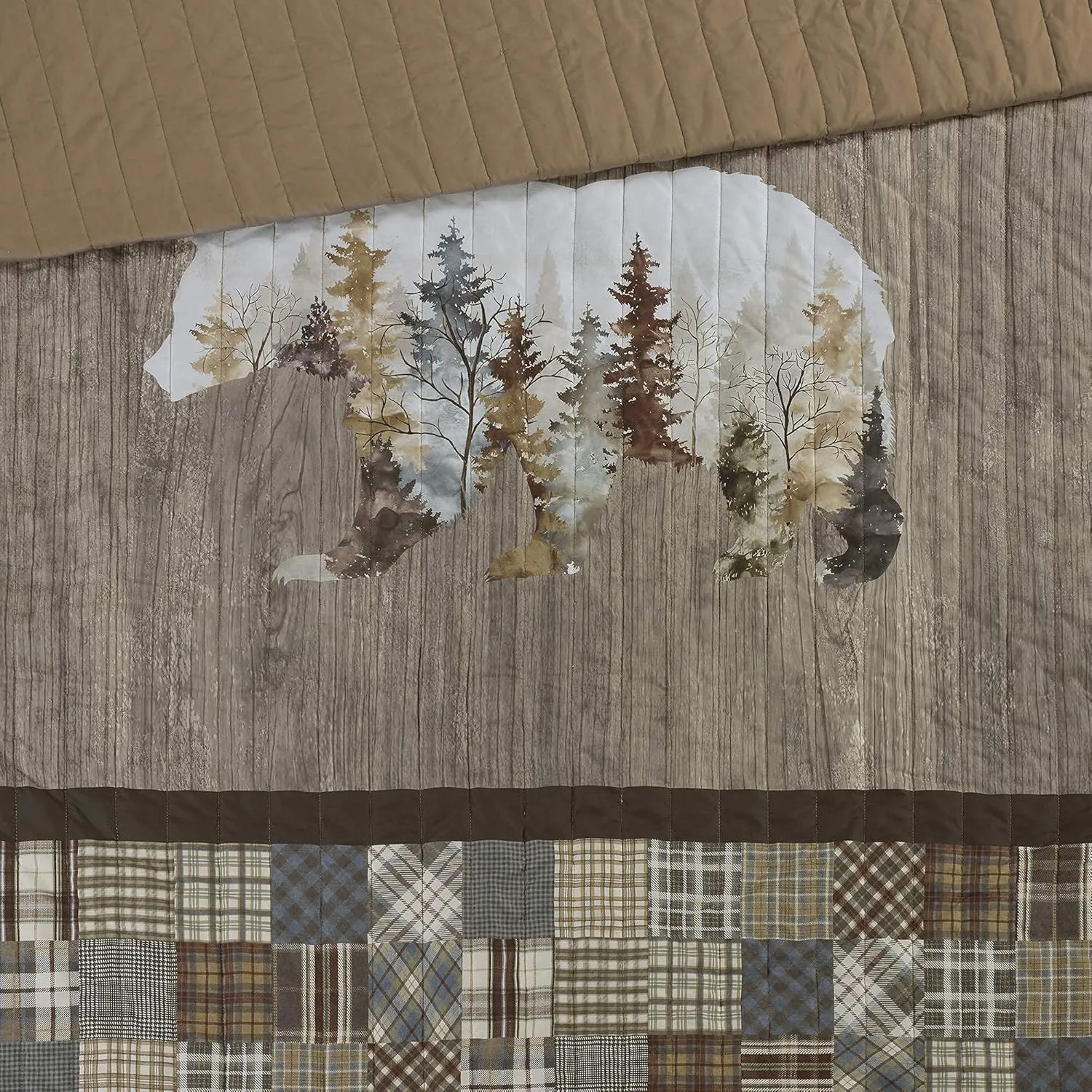 Donna Sharp Full/Queen Chimera Bear Bedding Set - 3 Piece - Ivory, Taupe, Slate Blue, Autumn Gold, Walnut, Olive and Mahogany Quilt 90" x 90" and 2 Standard Pillow Shams 20"x26"