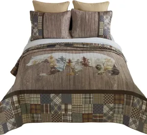 Donna Sharp Full/Queen Chimera Bear Bedding Set - 3 Piece - Ivory, Taupe, Slate Blue, Autumn Gold, Walnut, Olive and Mahogany Quilt 90" x 90" and 2 Standard Pillow Shams 20"x26"