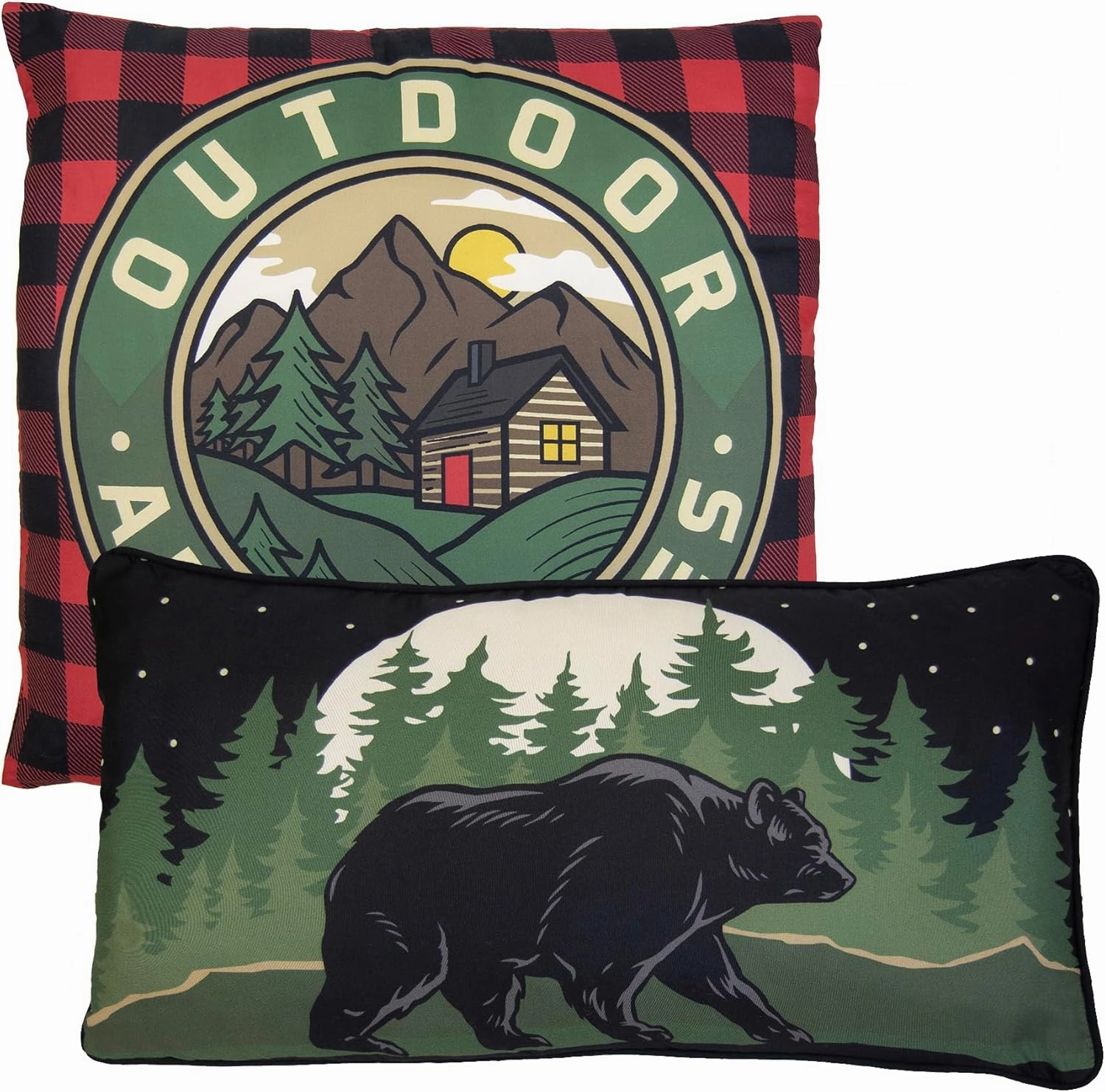 Donna Sharp 2-Piece Foothills Bear and Nature Themed Decorative Throw Pillow Set - Pillows for Couch, Sofa, Beds, and Chairs - Includes 18" x 18" Square & 12" x 22" Rectangular Pillows