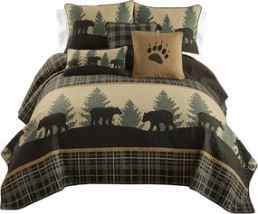 Donna Sharp Full/Queen Bedding Set - 3 Piece - Bear Walk Plaid Lodge Quilt Set with Quilt and Two Standard Pillow Shams - Fits Queen Size and Full Size Beds - Machine Washable
