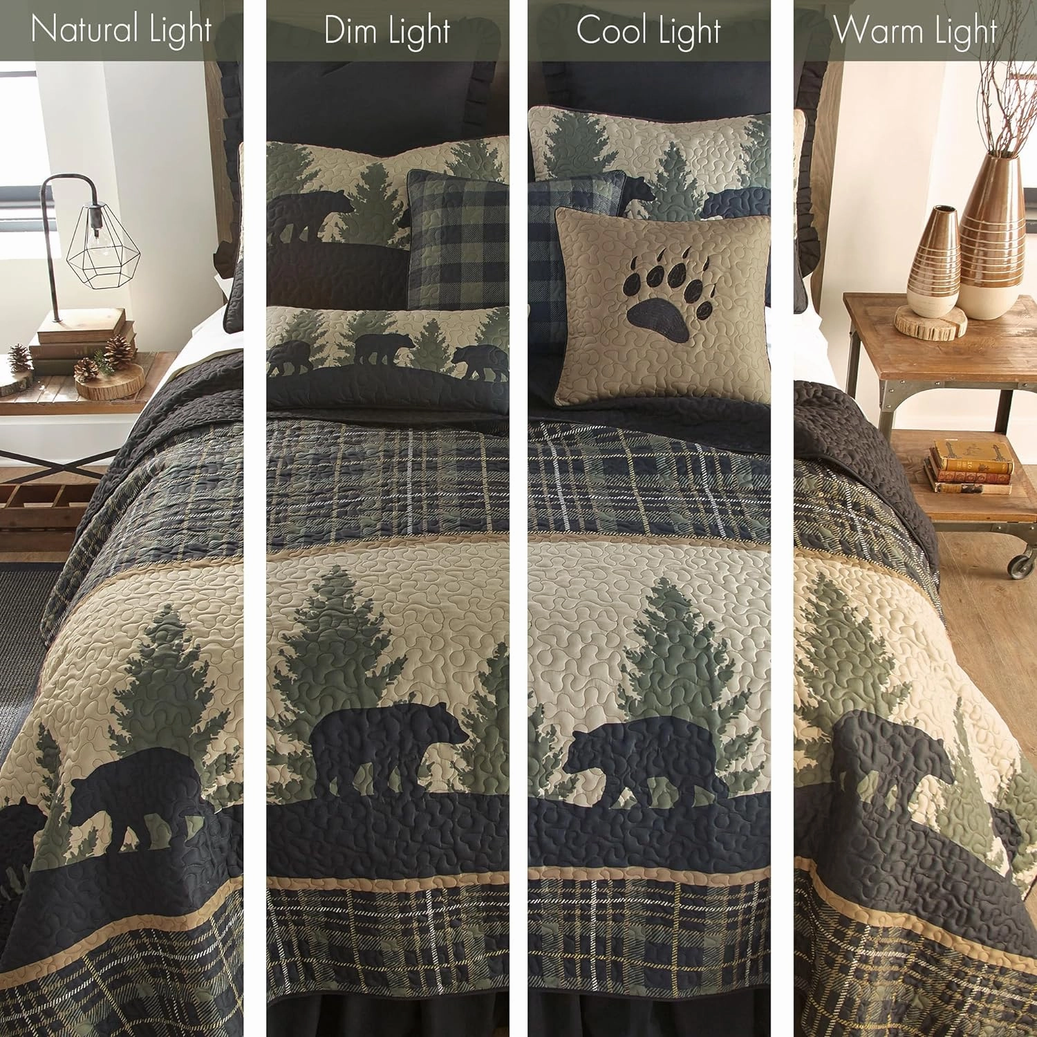 Donna Sharp Full/Queen Bedding Set - 3 Piece - Bear Walk Plaid Lodge Quilt Set with Quilt and Two Standard Pillow Shams - Fits Queen Size and Full Size Beds - Machine Washable