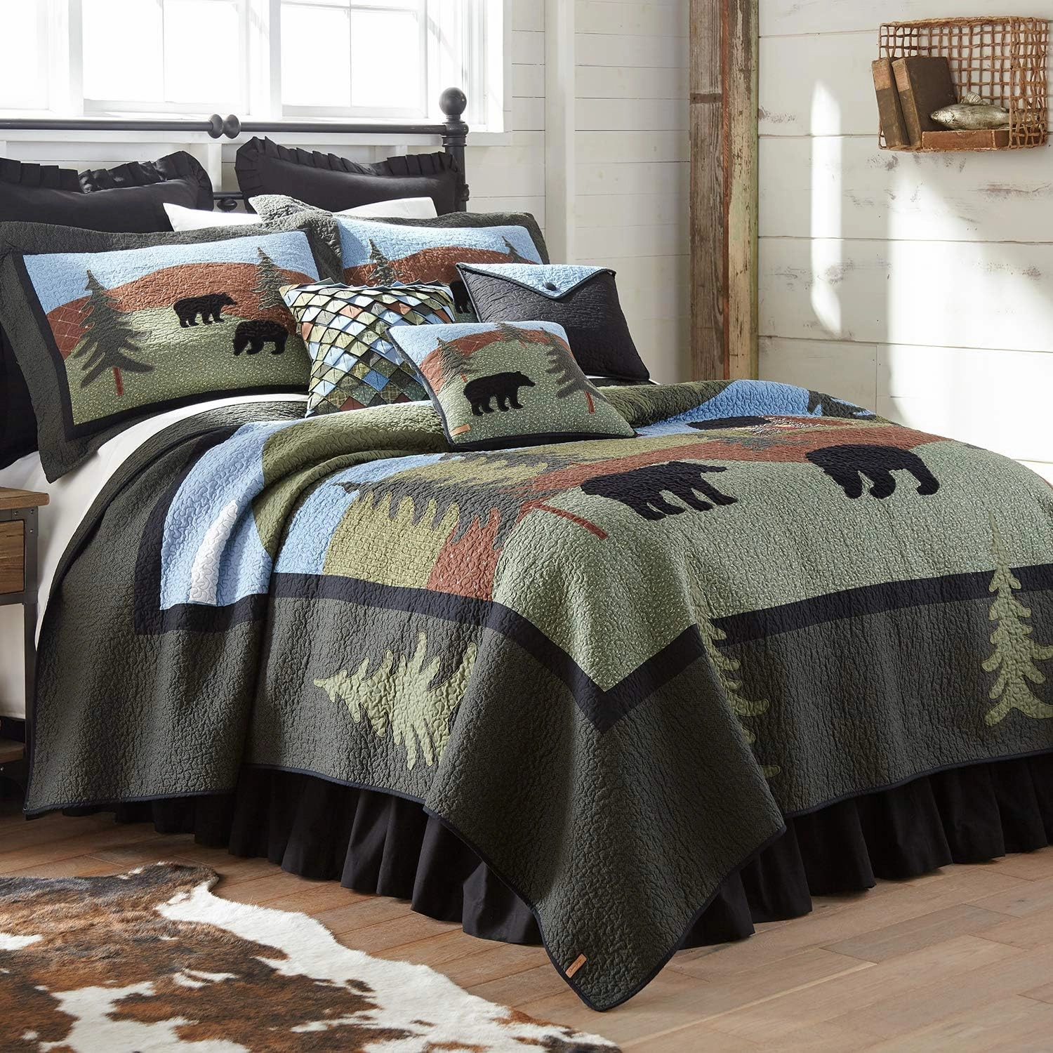Donna Sharp Twin Bedding Set - 2 Piece - Bear Lake Cotton Lodge Quilt Set with Twin Quilt and One Standard Pillow Sham - Machine Washable