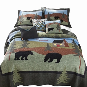 Donna Sharp Twin Bedding Set - 2 Piece - Bear Lake Cotton Lodge Quilt Set with Twin Quilt and One Standard Pillow Sham - Machine Washable