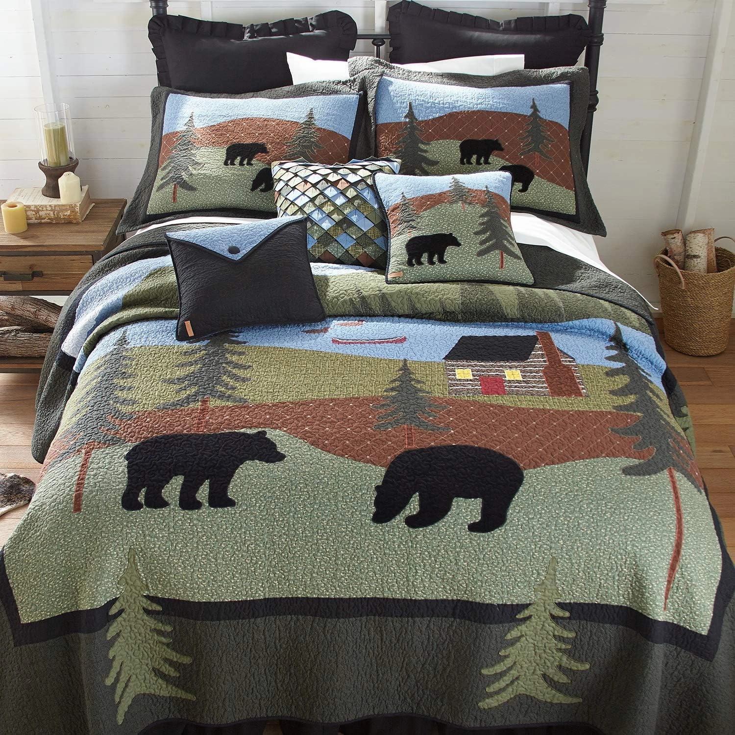 Donna Sharp Twin Bedding Set - 2 Piece - Bear Lake Cotton Lodge Quilt Set with Twin Quilt and One Standard Pillow Sham - Machine Washable