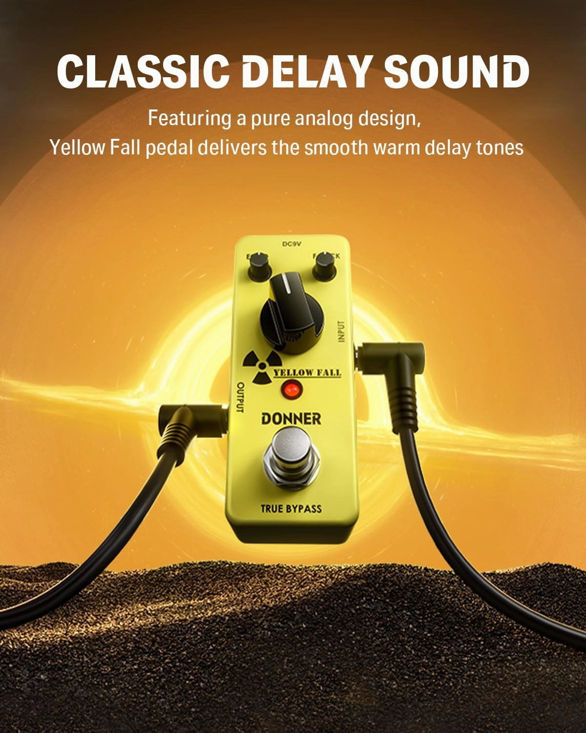 Donner Guitar Delay Pedal for Pedal Boards, Electric Guitar, Yellow Fall Analog Delay Mini Guitar Effect Pedal Vintage Delay, True Bypass