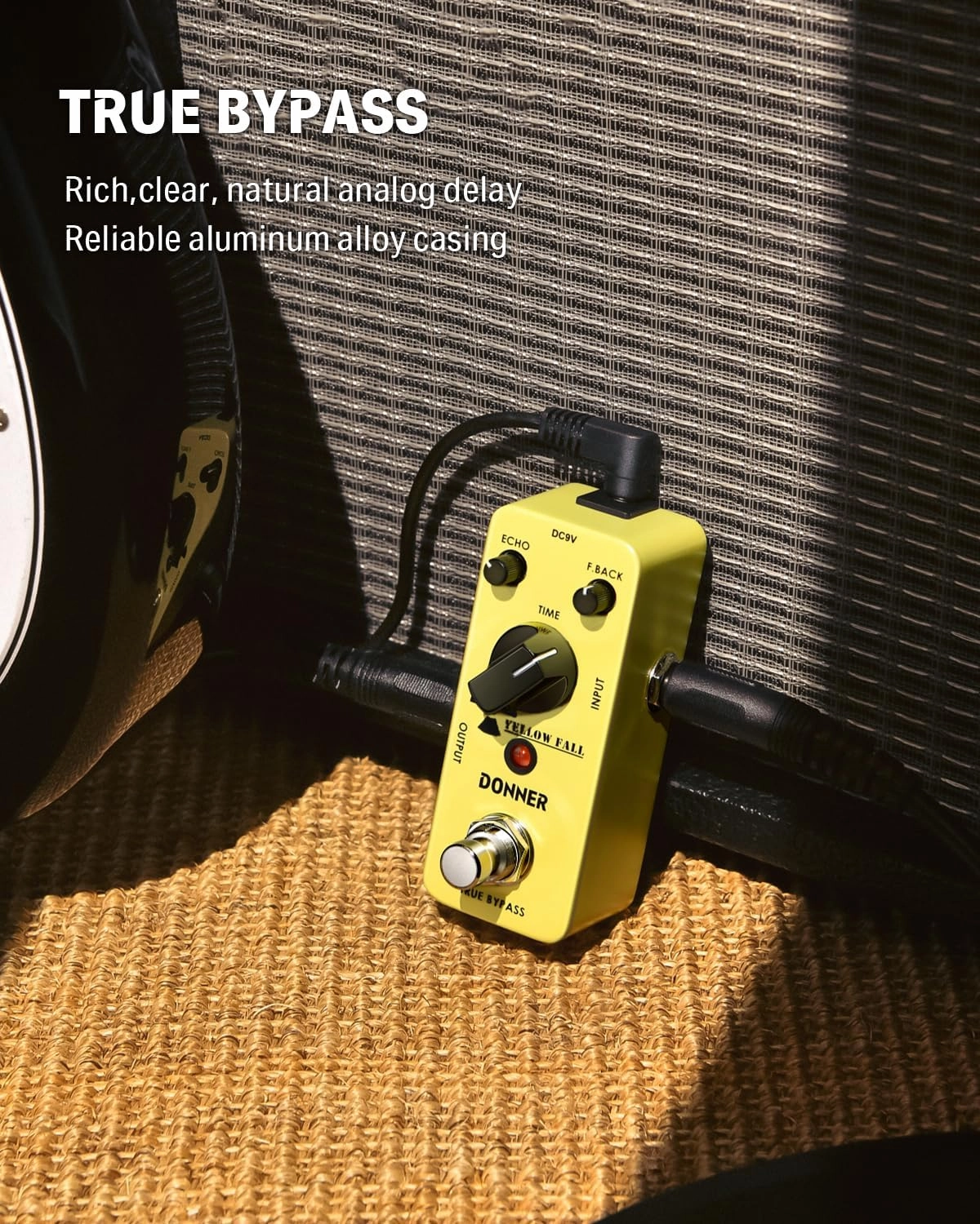 Donner Guitar Delay Pedal for Pedal Boards, Electric Guitar, Yellow Fall Analog Delay Mini Guitar Effect Pedal Vintage Delay, True Bypass