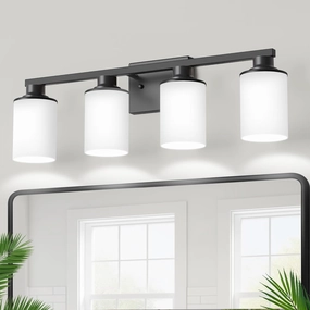 DORESshop 4-Light Black Bathroom Light Fixture Over Mirror with Milk Glass Shade, Modern Vanity Lights for Hallway Living Room Bedroom, ETL Listed
