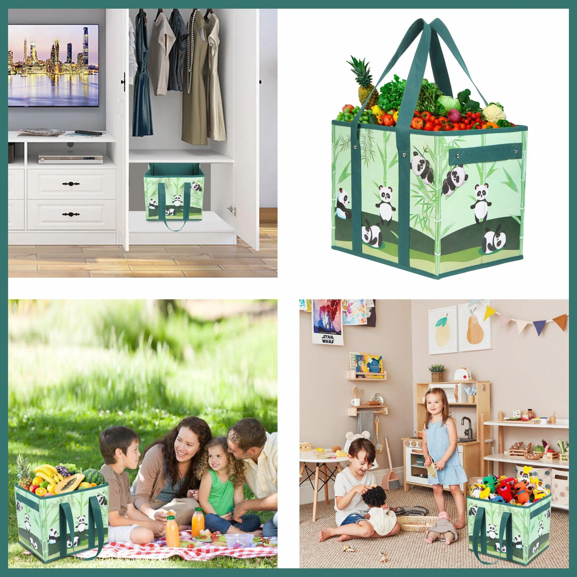 DOUBLE R BAGS Collapsible Reusable Grocery Shopping Bags / Storage Cube (Panda)