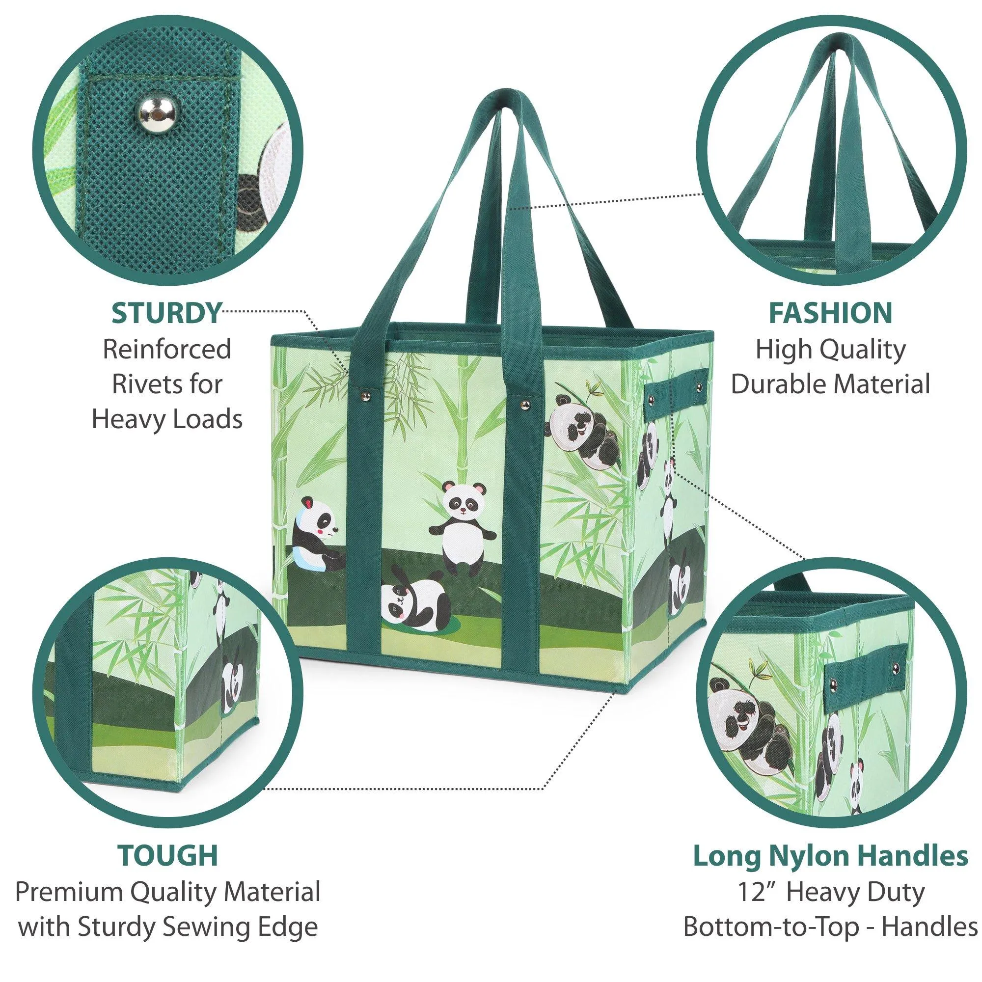 DOUBLE R BAGS Collapsible Reusable Grocery Shopping Bags / Storage Cube (Panda)