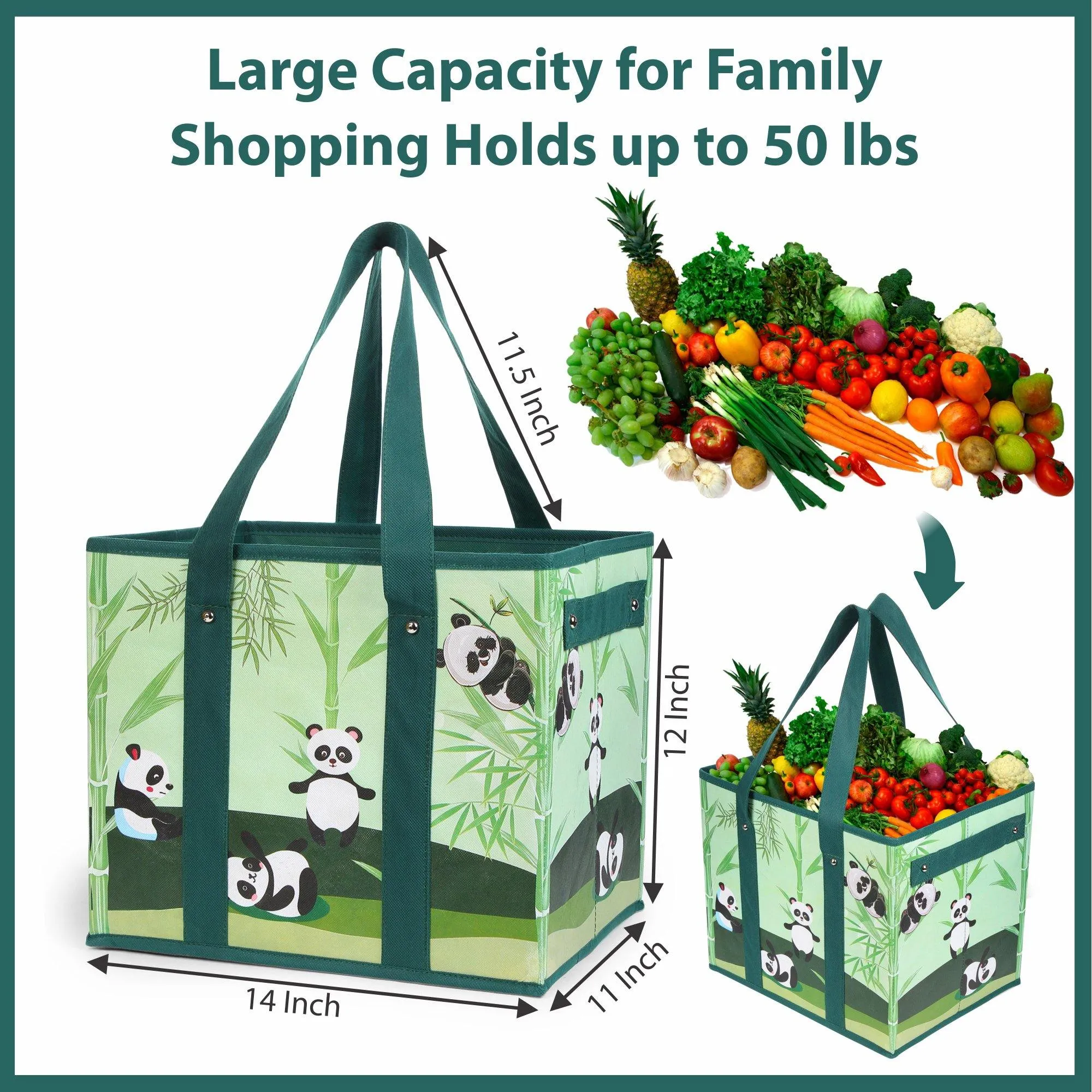DOUBLE R BAGS Collapsible Reusable Grocery Shopping Bags / Storage Cube (Panda)