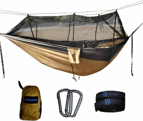 Double Hammock,Portable Camping Hammock with Mosquito Net,Lightweight Portable Nylon Hammock,Outdoor Hammock for Hiking Travel Khaki 260x140cm