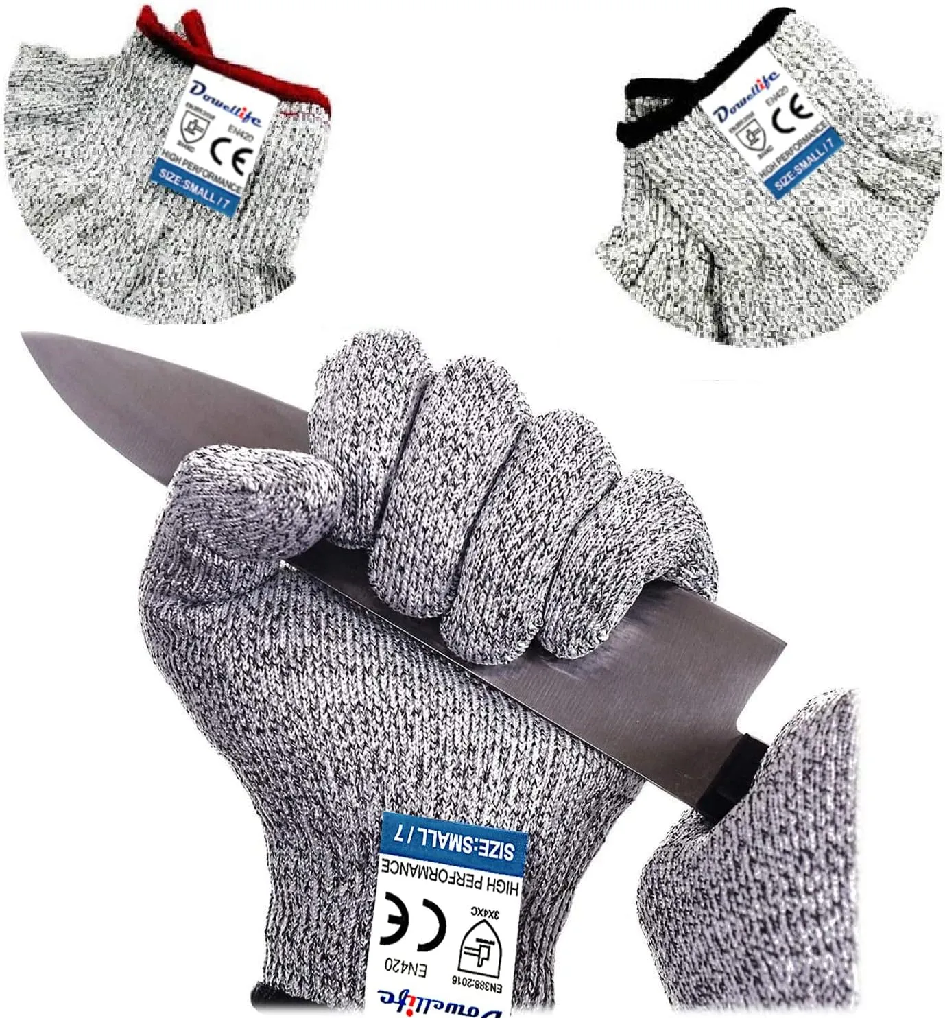 Dowellife Cut Resistant Gloves Food Grade Level 5 Protection, Safety Kitchen Cuts Gloves for Oyster Shucking, Fish Fillet Processing, Mandolin Slicing, Meat Cutting and Wood Carving. (X-Large-2 Pairs)
