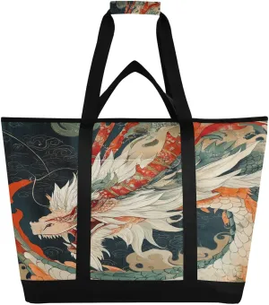 Dragon Reusable Insulated Lunchbox Cooler Bag, Leakproof Kitchen Grocery Bag Collapsible Portable Cooler Tote Bag for Picnic, Camping, Office, Travel