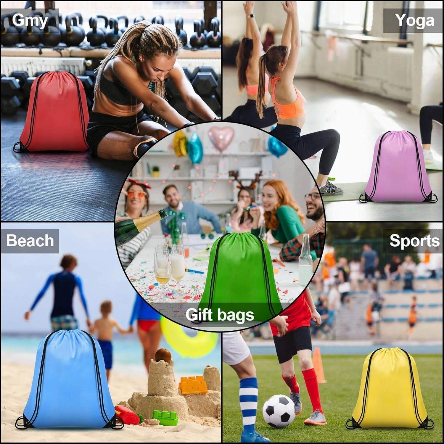 Drawstring Bags Bulk 300 PCS, Drawstring Backpack Draw String Bag Cinch Sack for Gym Traveling Yoga Outdoor Sports (30 Colors)