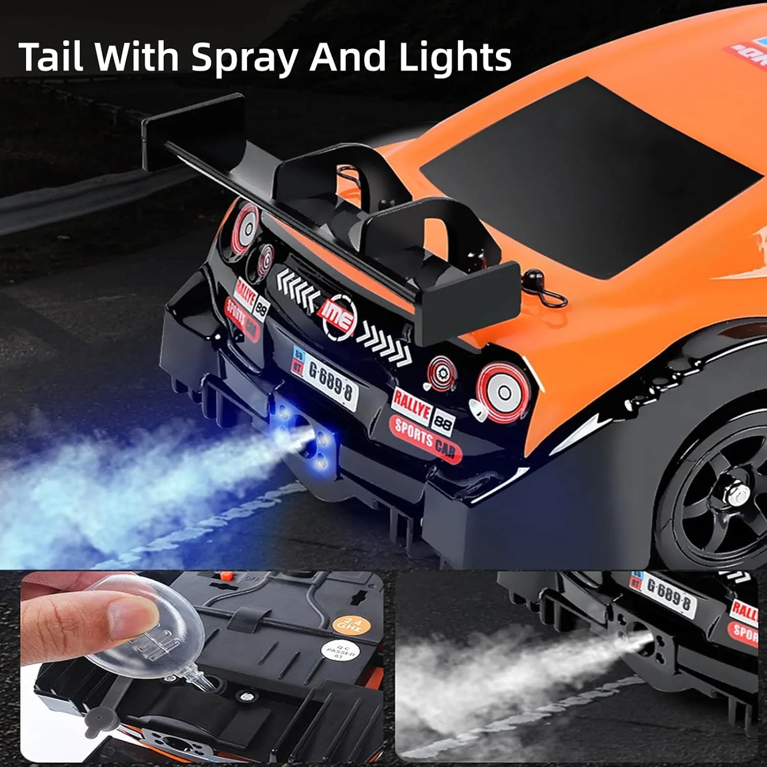 Drifty Boyz Rc Car, Drifty Boyz Vapor Drifters Slide Drift Rc Car, 1:24 Full-Scale Mini Rc Drift Cars, 2.4GHZ Mini Drift Remote Control Cars Built-in Spray Function (Black)