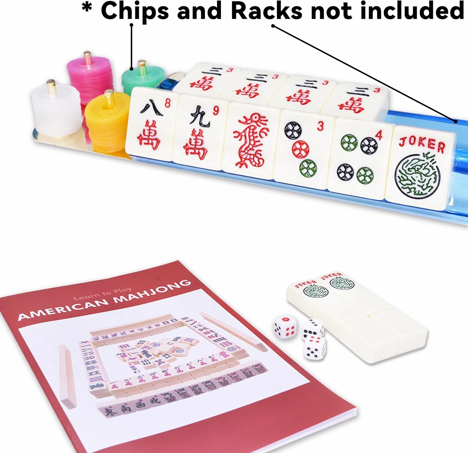 drizzle 1.2in Mahjong Set - 166 Medium Size Tiles with Instructions - American Table Game with Panda Bag - Home Family Dorm Party for Leisure Time - Mah Jong 麻将