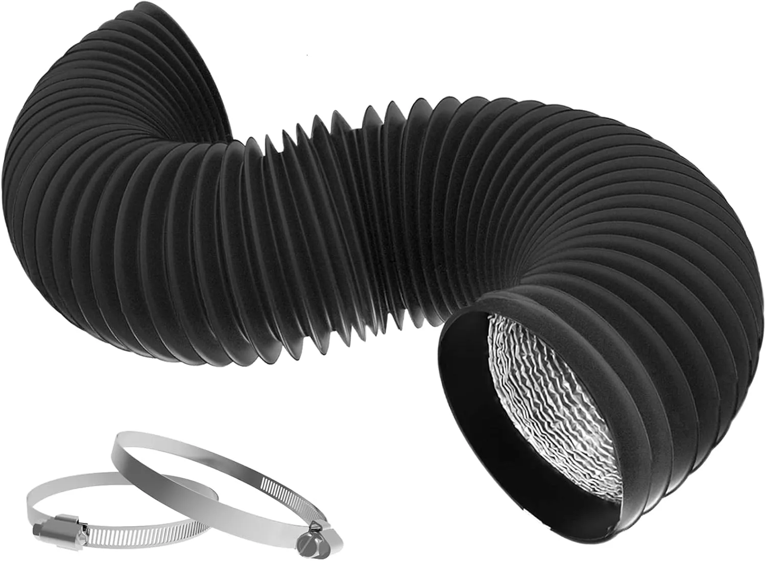 Dryer Vent Hose Flexible PVC Aluminum Foil Ducting Dryer Vent Hose for HVAC Ventilation with 2 Clamps (4in 25ft)
