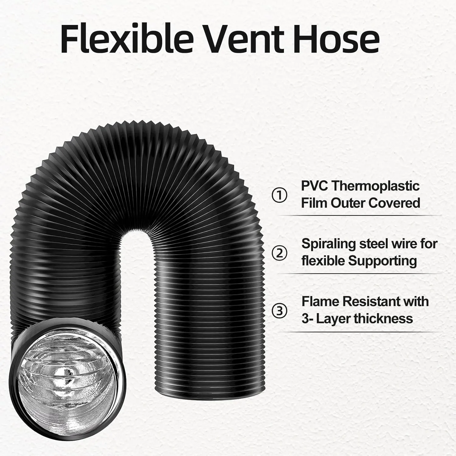 Dryer Vent Hose Flexible PVC Aluminum Foil Ducting Dryer Vent Hose for HVAC Ventilation with 2 Clamps (4in 25ft)