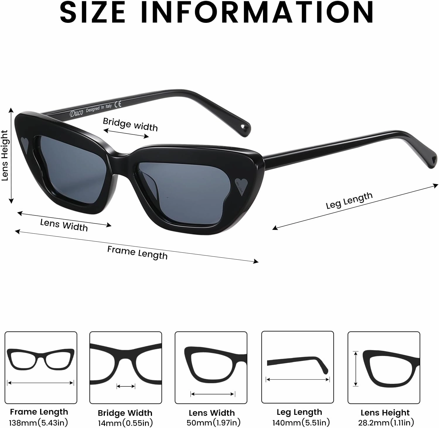 DUCO Small Cat Eye Sunglasses for Women Retro Narrow Polarized Sun Glasses Mylove Designer Rectangle Frame UV400 Lens DC1104