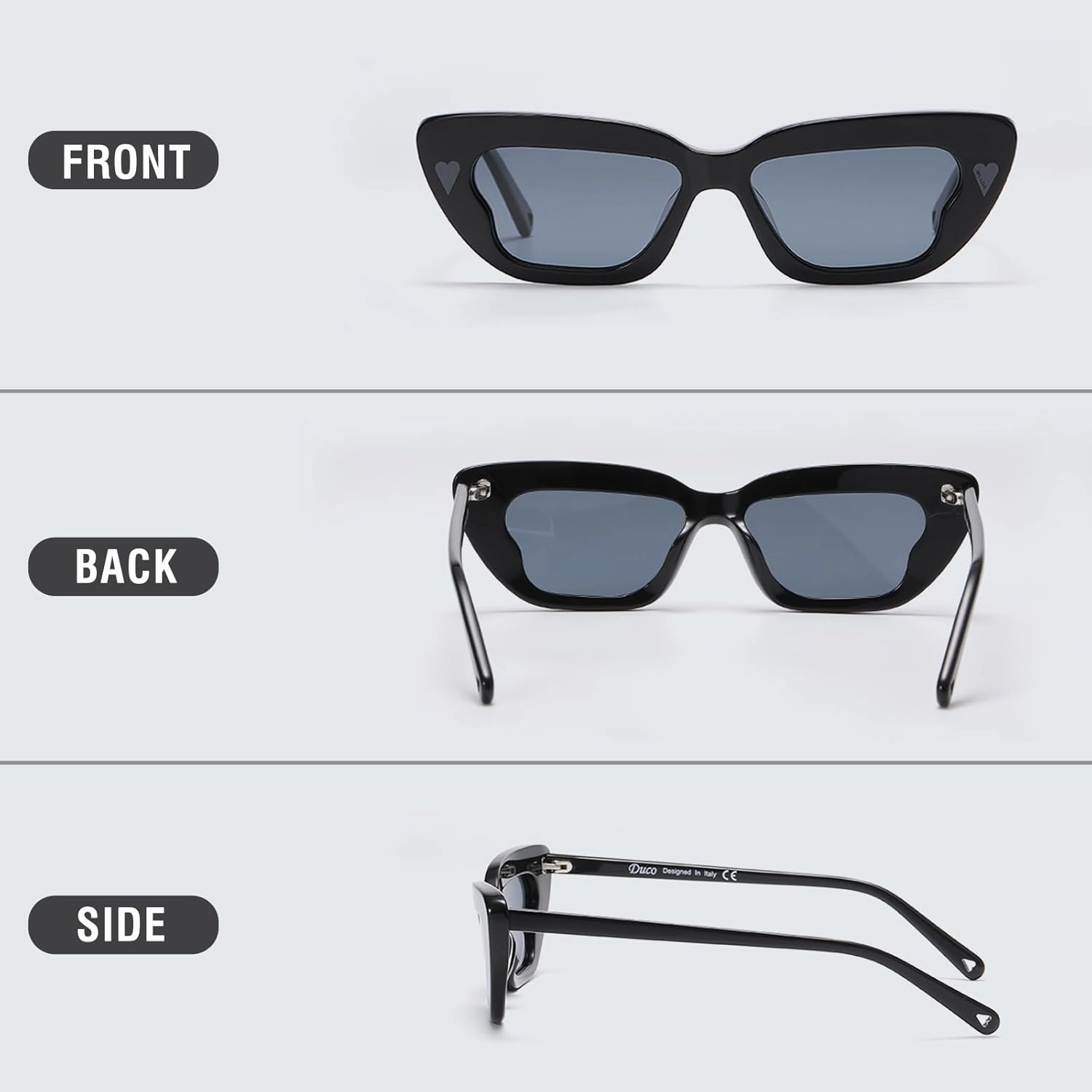 DUCO Small Cat Eye Sunglasses for Women Retro Narrow Polarized Sun Glasses Mylove Designer Rectangle Frame UV400 Lens DC1104