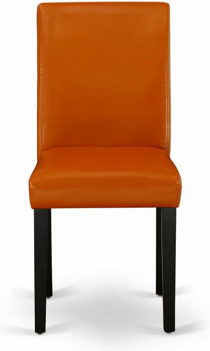 East West Furniture ABP1T61 Abbott Parson Dining Chairs - Baked Bean Faux Leather Upholstered Chairs, Set of 2, Black