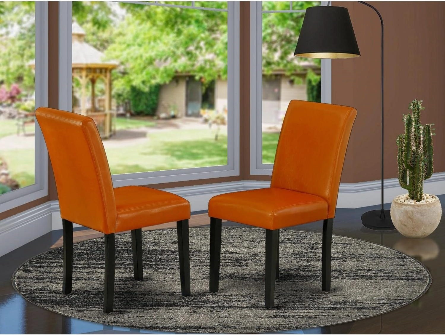 East West Furniture ABP1T61 Abbott Parson Dining Chairs - Baked Bean Faux Leather Upholstered Chairs, Set of 2, Black