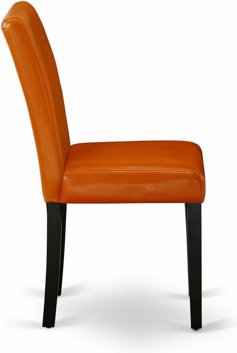 East West Furniture ABP1T61 Abbott Parson Dining Chairs - Baked Bean Faux Leather Upholstered Chairs, Set of 2, Black