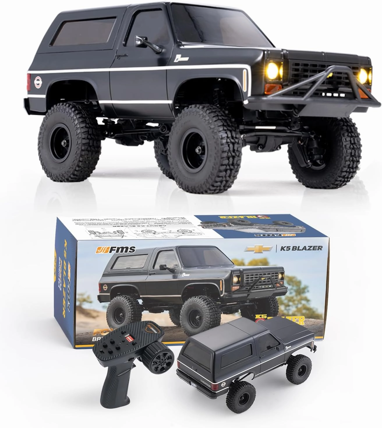 EAZYRC FMS FCX24 Chevrolet K5 Blazer 1/24 RC Crawler – Officially Licensed, Brushless 4x4 Rock Crawler RTR, Metal Gears, 2-Speed Transmission, Off-Road RC Car for Adults and Gifts