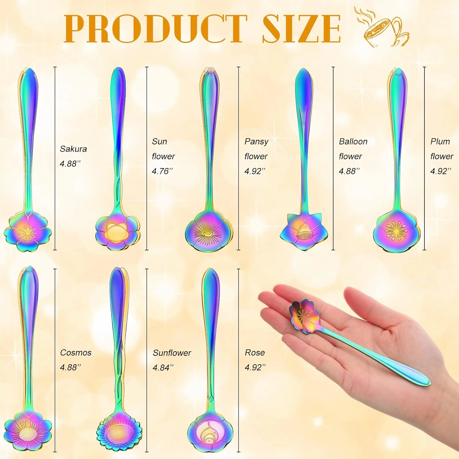 EBOOT 40 Pcs Rainbow Flower Teaspoon Stainless Steel Tea Party Spoons Mini Cute Teaspoon for Stirring Coffee Sugar Drink Demitasse Kitchen Cafe Bar Tableware Party Favors Decor