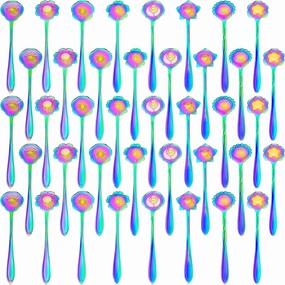 EBOOT 40 Pcs Rainbow Flower Teaspoon Stainless Steel Tea Party Spoons Mini Cute Teaspoon for Stirring Coffee Sugar Drink Demitasse Kitchen Cafe Bar Tableware Party Favors Decor
