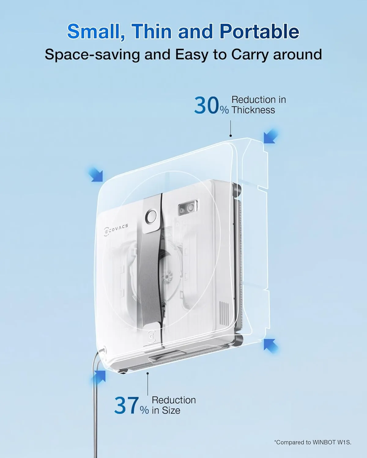 ECOVACS WINBOT Mini Window Cleaning Robot - Compact Design, Dual Nozzles with Ultrasonic Spray, 9-Stage Protection System, Intelligent Path Planning, 3 Cleaning Modes, Anti-Slipping System
