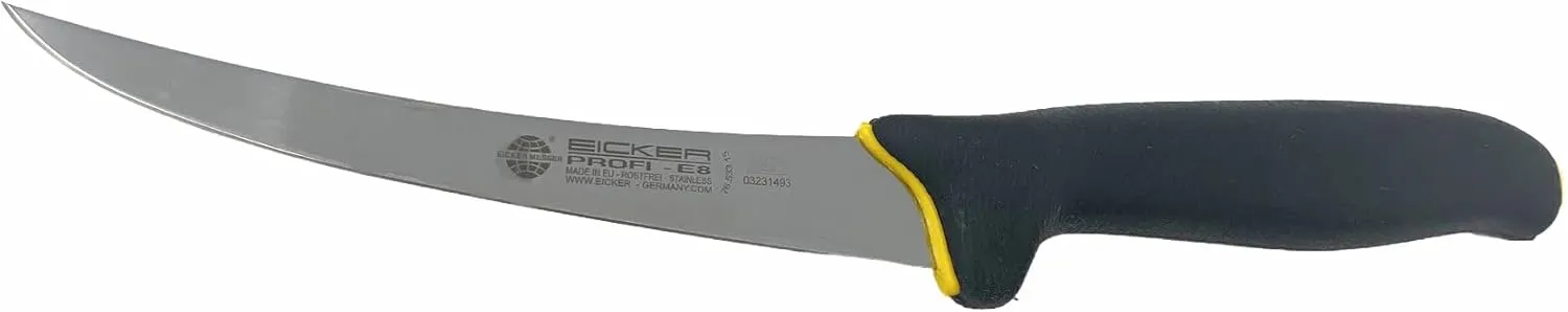 Eicker Messer 6" Semi Flexible Curved Boning Knife - Black Handle - Manufactured in Solingen, Germany