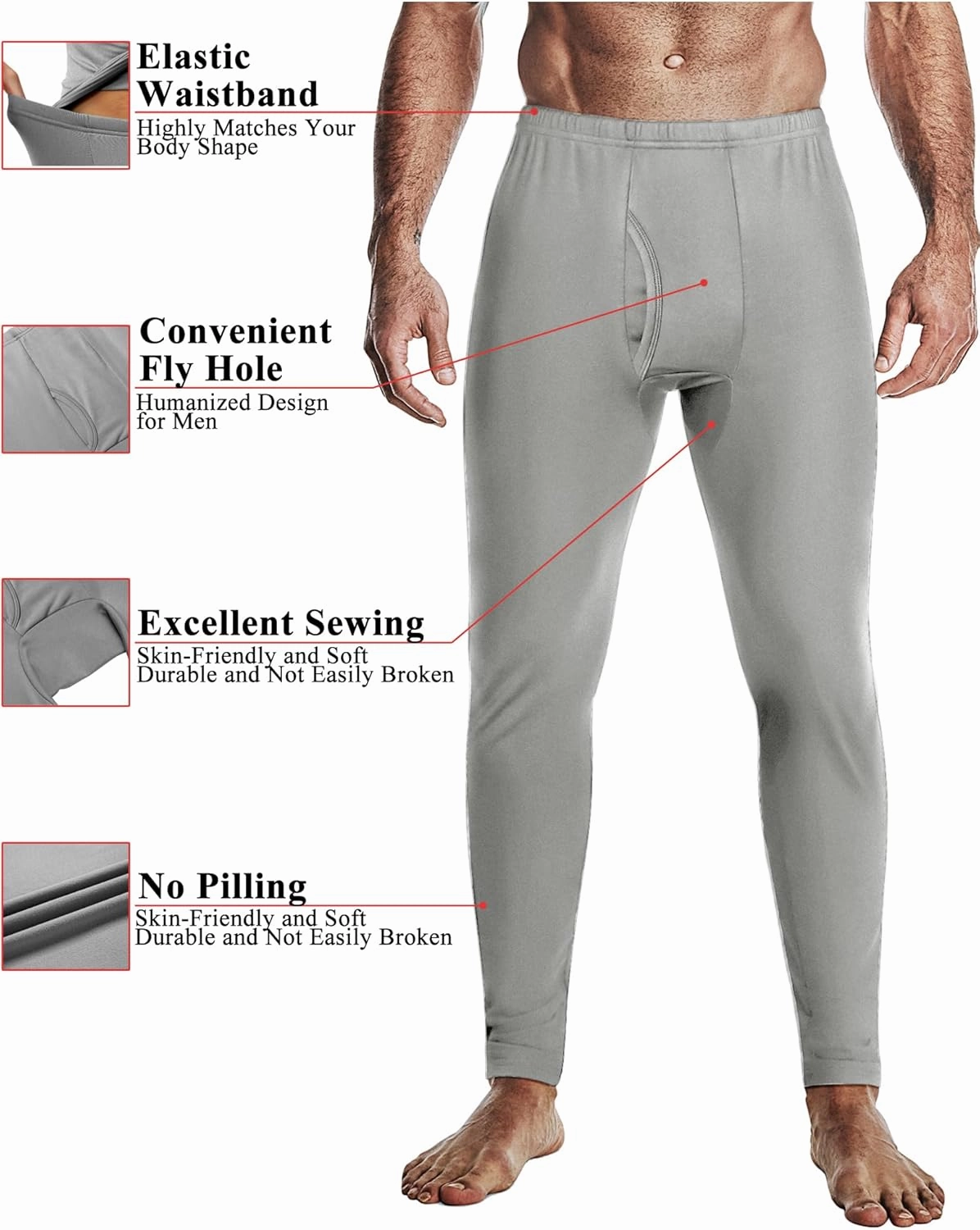 Ekouaer Men's Long Johns Thermal Underwear Comfy Soft Elastic Fabric Base Layer Set Cold Weather Warm Top and Bottom
