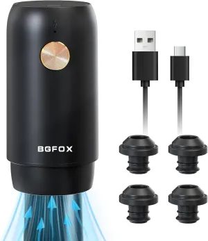 Electric Wine Saver Pump with 4 Reusable Vacuum Stoppers, Automatic Wine Bottle Sealer Preserver - USB Type-C Charging
