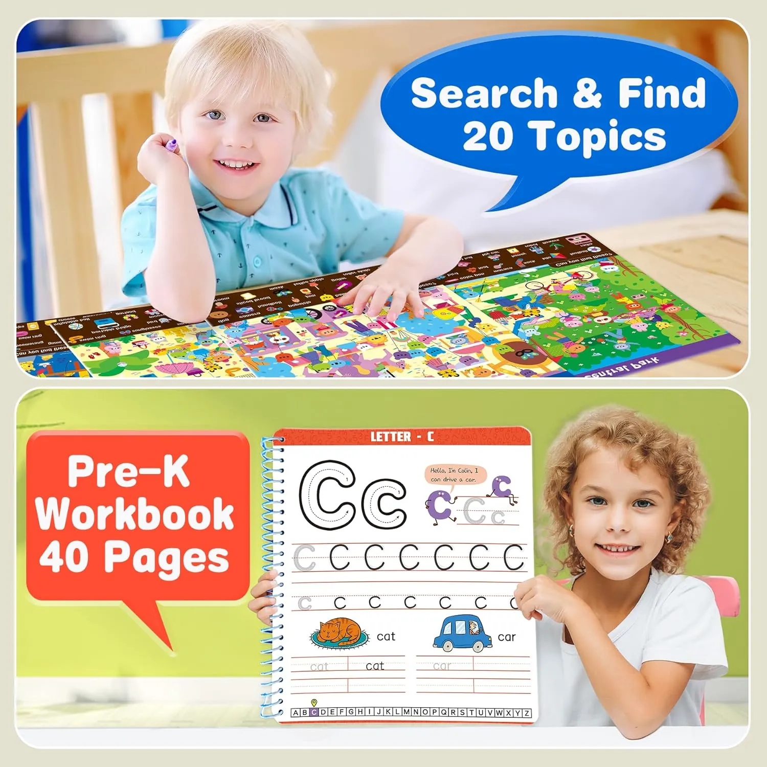 Elite Panda Preschool Learning Activities 60 Reusable Pages - Kindergarten Workbook with Search and Find Games, Letter & Number Tracing Book, Montessori Educational Toys for Kids Ages 3, 4, 5, 6 Gifts