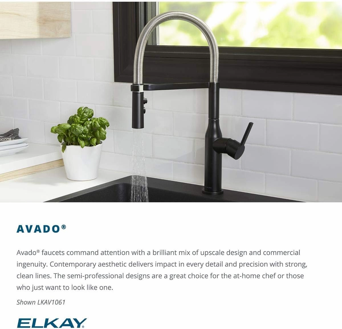 Elkay Avado Single Hole Bar Faucet with Pull-down Spray and Lever Handle, Lustrous Steel