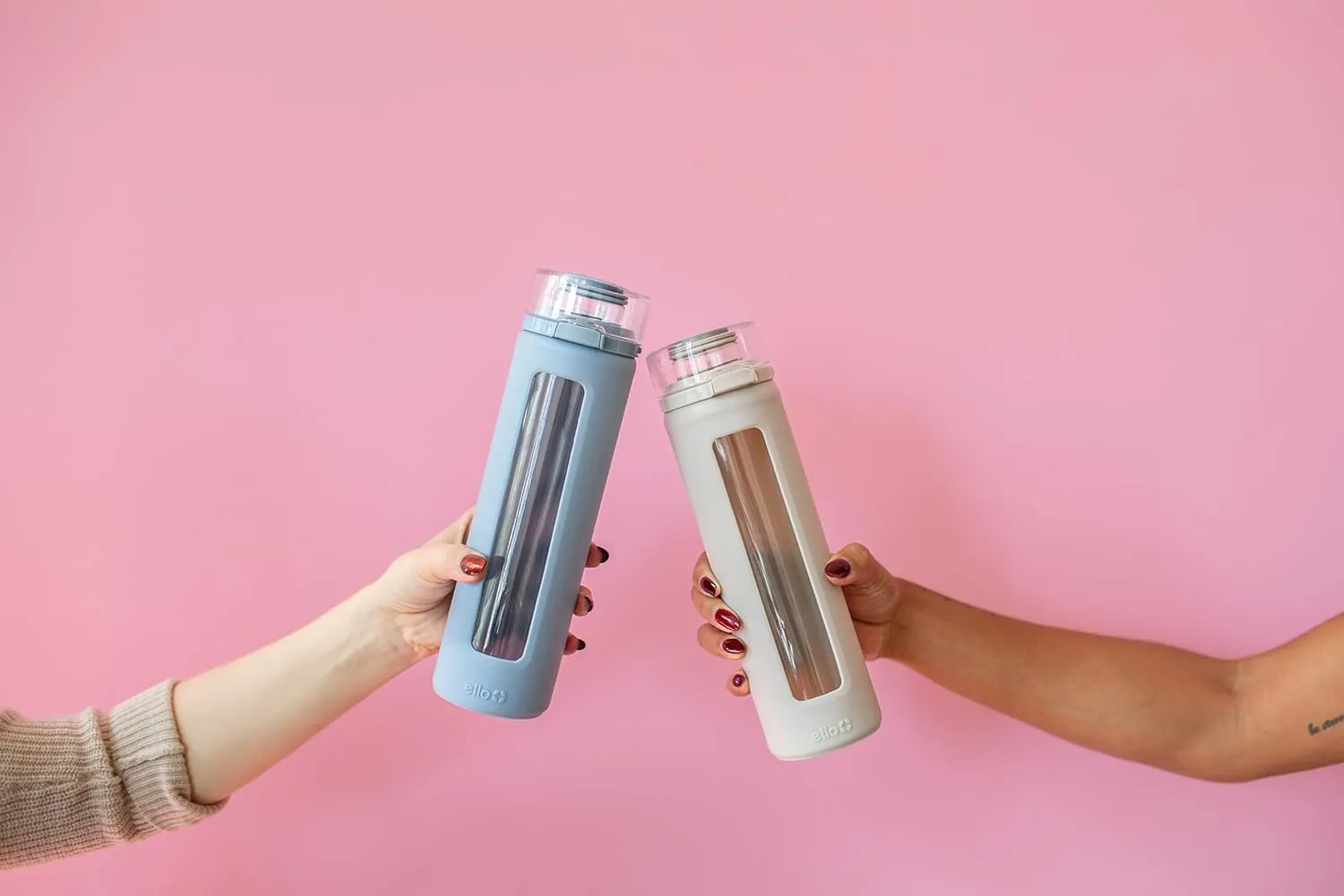 Ello Syndicate 20oz Reusable Glass Water Bottle with One-Touch Leak Proof Flip Lid and Protective Non-Slip Silicone Sleeve and Carry Loop for Coffee, Tea and Water, BPA-free Dishwasher Safe