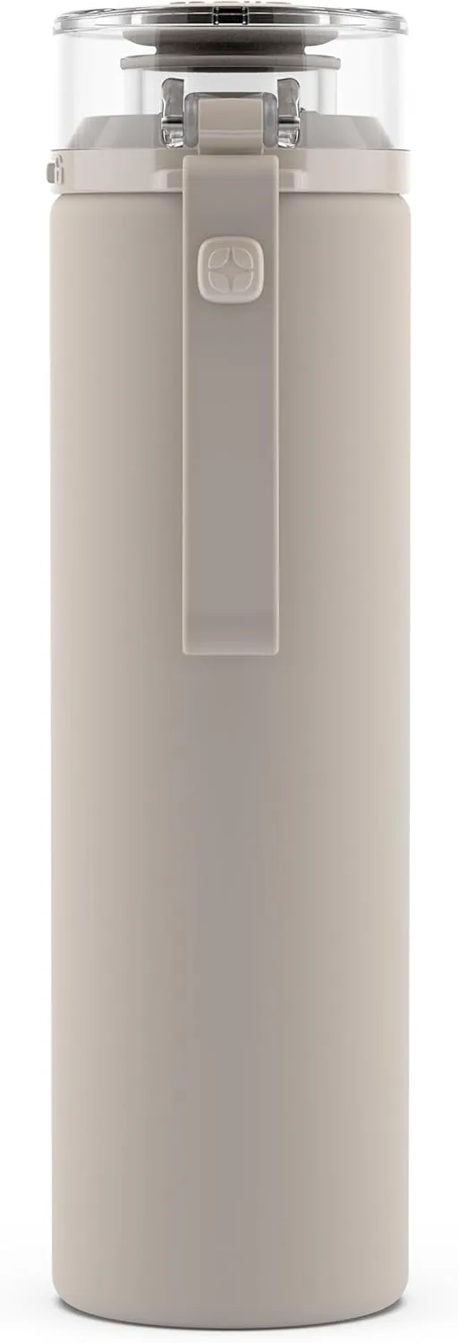 Ello Syndicate 20oz Reusable Glass Water Bottle with One-Touch Leak Proof Flip Lid and Protective Non-Slip Silicone Sleeve and Carry Loop for Coffee, Tea and Water, BPA-free Dishwasher Safe