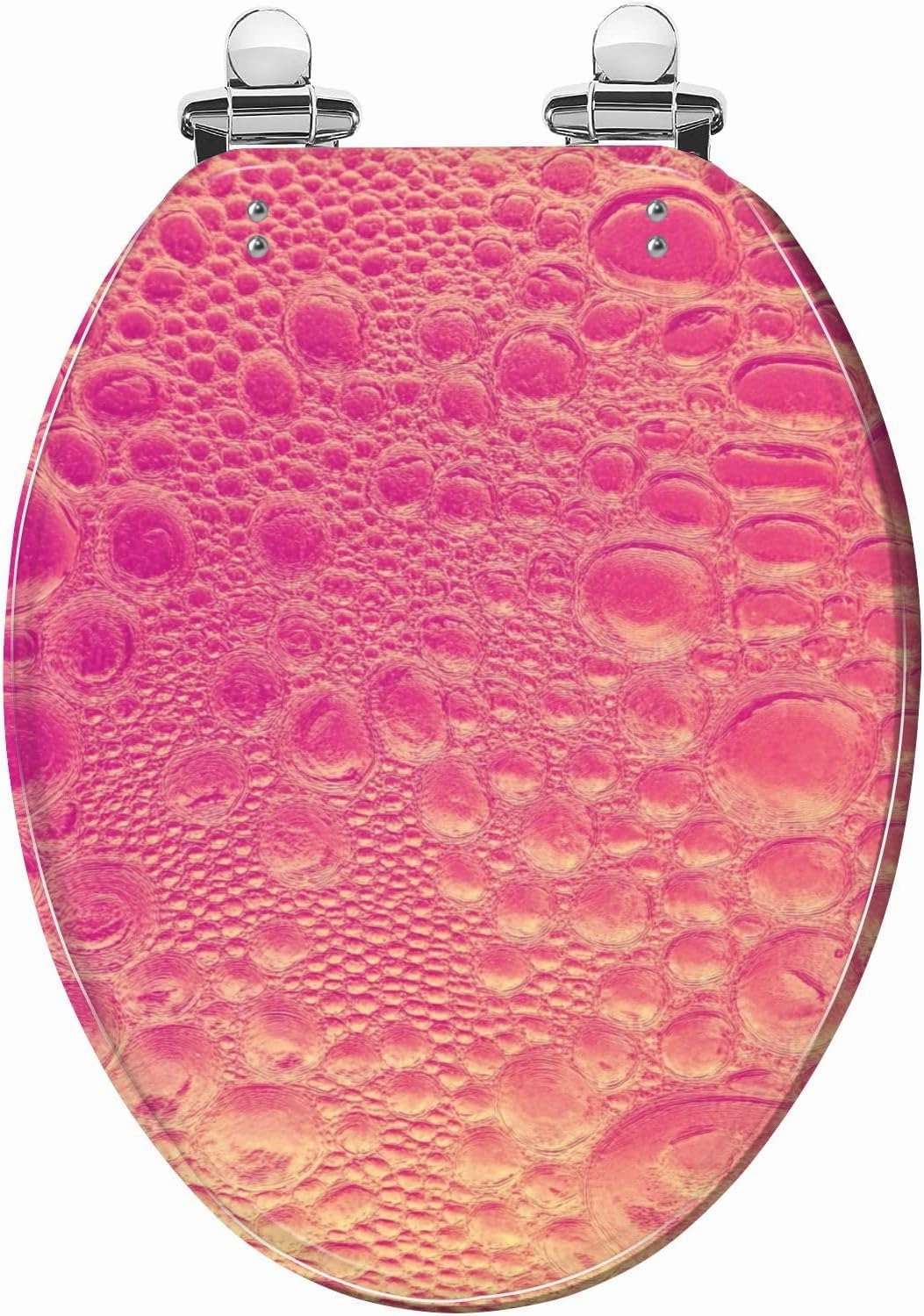 Elongated Toilet Seat Pink Gold Bubble Foam Bead Abstract Dinosaur Lizard Snake Skin Luxury Quiet Close Strong Stainless Steel Hinges Resin Toilet Seat Easy to Install Easy to Clean
