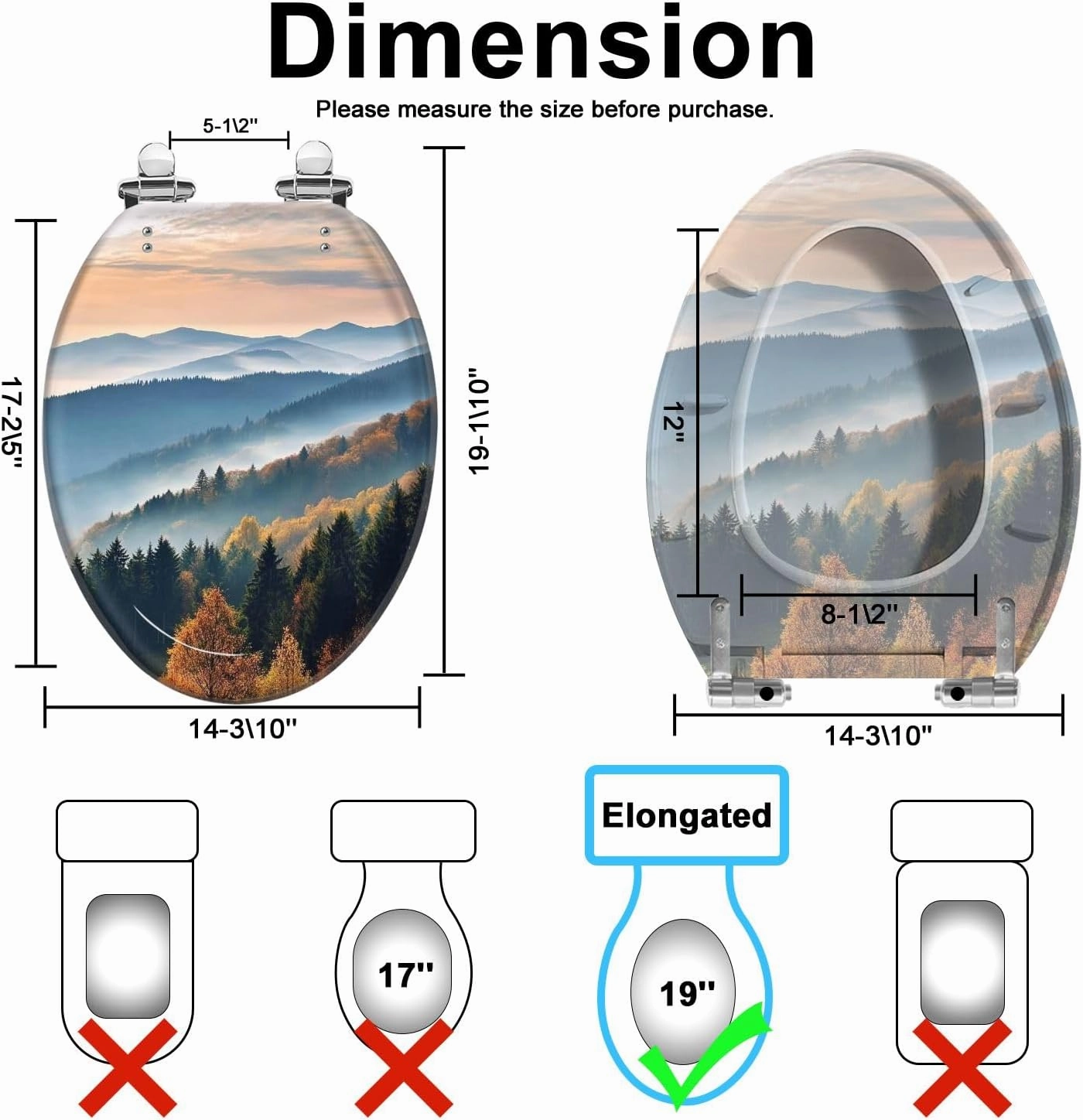 Elongated Toilet Seat Scenic mountain landscape View Black Forest Germany covered Quiet Close Strong Stainless Steel Hinges Resin Toilet Seat Easy to Install Easy to Clean