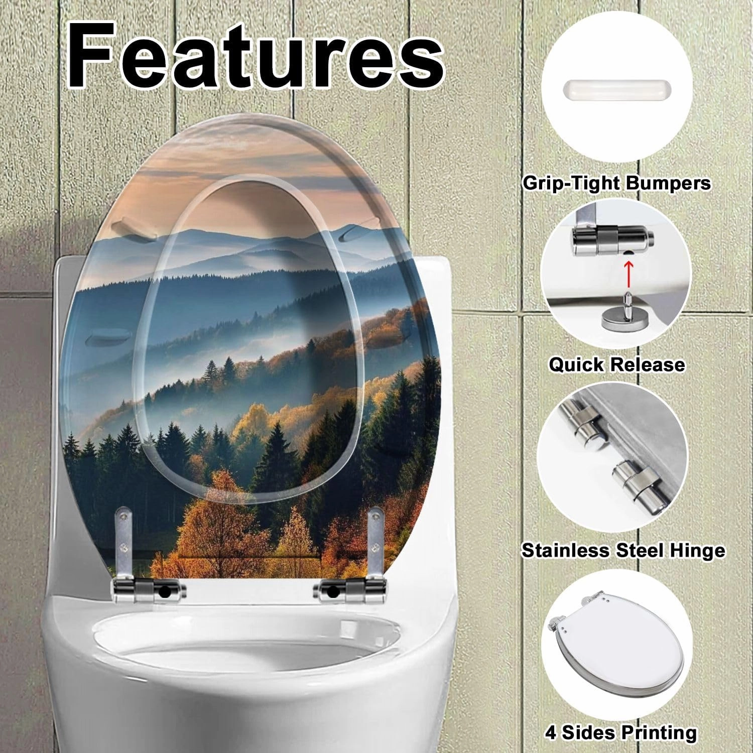 Elongated Toilet Seat Scenic mountain landscape View Black Forest Germany covered Quiet Close Strong Stainless Steel Hinges Resin Toilet Seat Easy to Install Easy to Clean