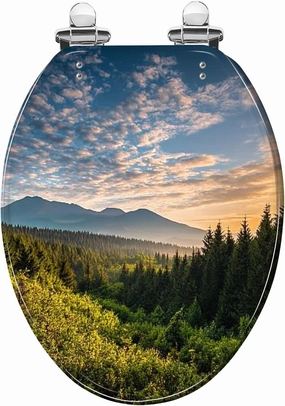 Elongated Toilet Seat Scenic mountain view mood sunrise summer morning Tatra Quiet Close Strong Stainless Steel Hinges Resin Toilet Seat Easy to Install Easy to Clean