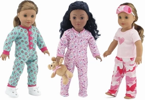 Emily Rose 18 Inch Doll Cozy 7-PC 3 Pajama PJs Bundle Sleep Set Collection with Toy Teddy Bear | Compatible with 18" American Girl Dolls | USA Business