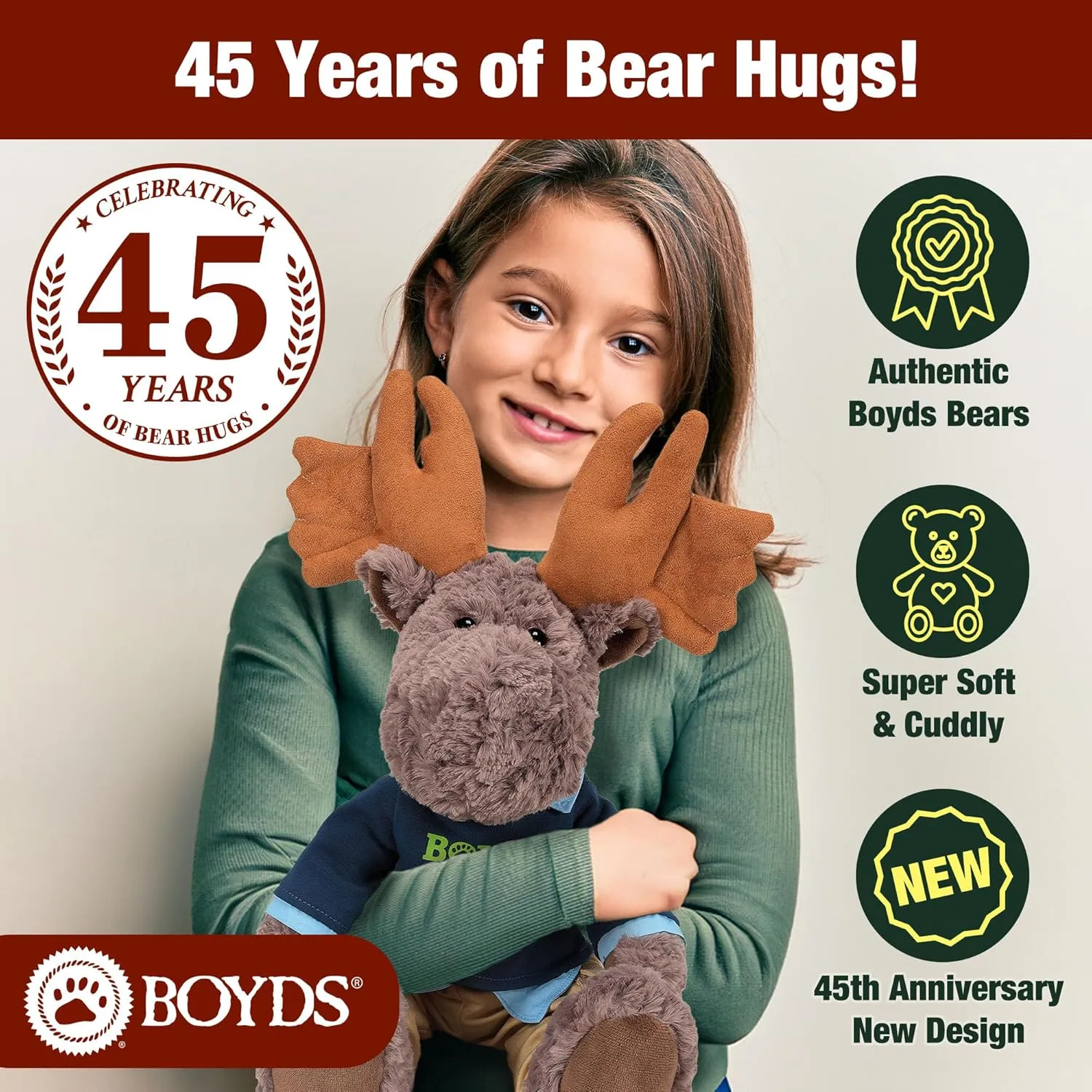 Enesco Boyds Bears 45th Anniversary Marshall Moxley Moose Plush Stuffed Animal, Collectible Premium Soft Teddy Bear Plushie for Ages 1  and Up, Multicolor, 18.5 Inch
