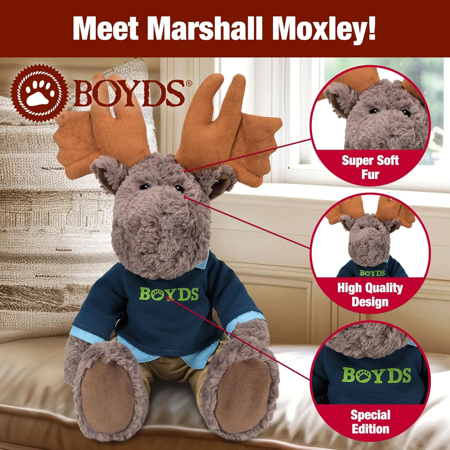Enesco Boyds Bears 45th Anniversary Marshall Moxley Moose Plush Stuffed Animal, Collectible Premium Soft Teddy Bear Plushie for Ages 1  and Up, Multicolor, 18.5 Inch