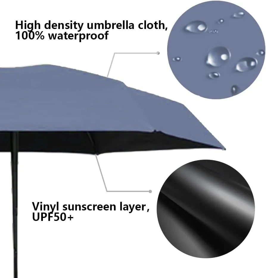 ESUFEIR Mini Travel Sun Umbrella for Purse With Case,Small Compact UV Umbrella Protection Sun,Lightweight Portable Parasol Windproof for Women Men Kids (Haze blue)