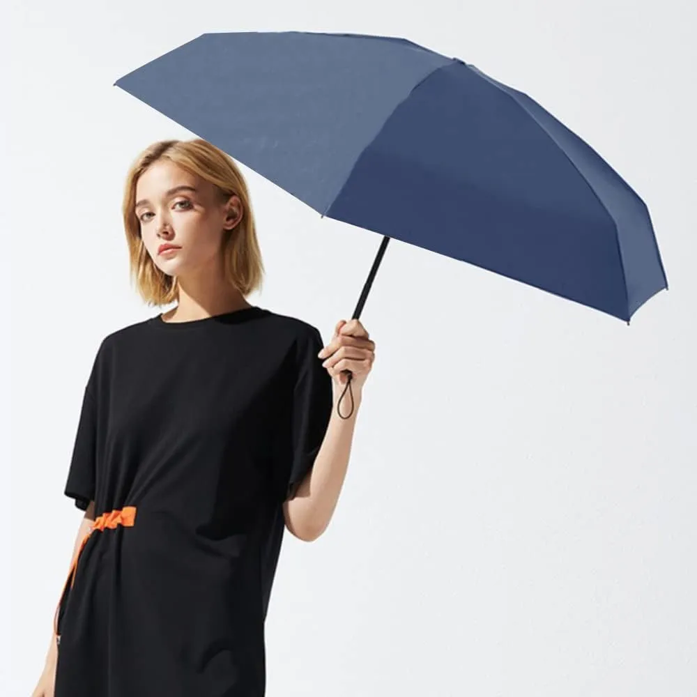 ESUFEIR Mini Travel Sun Umbrella for Purse With Case,Small Compact UV Umbrella Protection Sun,Lightweight Portable Parasol Windproof for Women Men Kids (Haze blue)